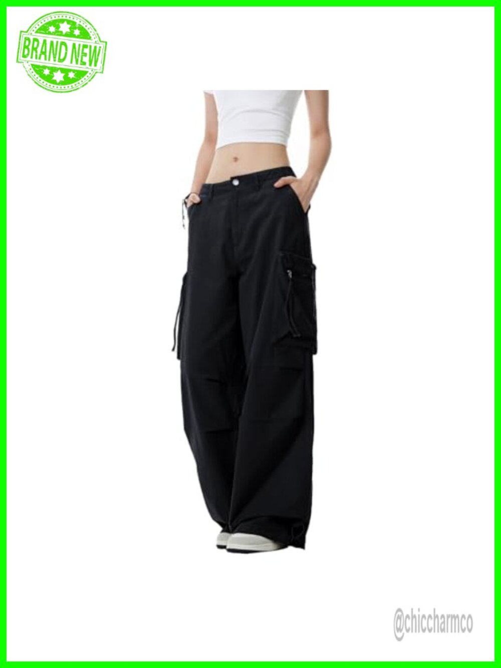 Womens Parachute Cargo Pants Baggy Wide Leg Joggers with Pockets Y2K Streetwear